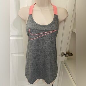 Nike Women's dry fit  Heather Gray Tank with Pink Swoosh